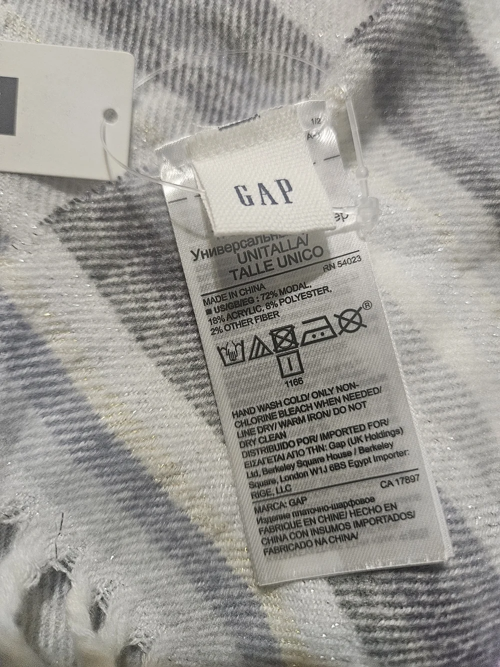 GAP White Gray & Silver Striped Fringe Wrap Scarf